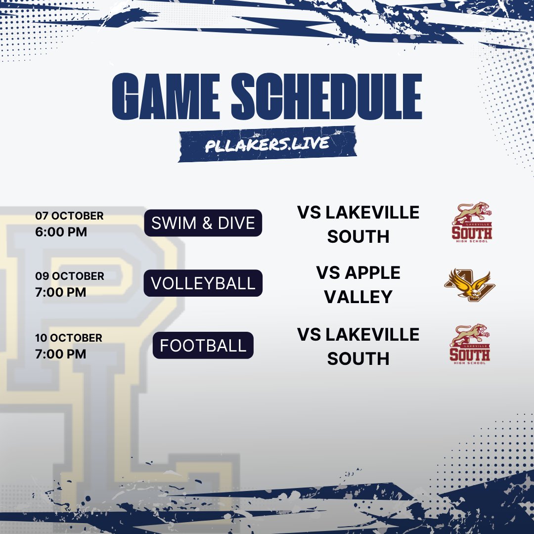 ⚓ It’s a packed week for the Lakers! 🏐🏊🏈 Don’t miss the live action — streaming all week long. 📺 PLLakers.live

#PriorLakeLakers #MNHighSchoolSports #LakerPride #GameDayVibes