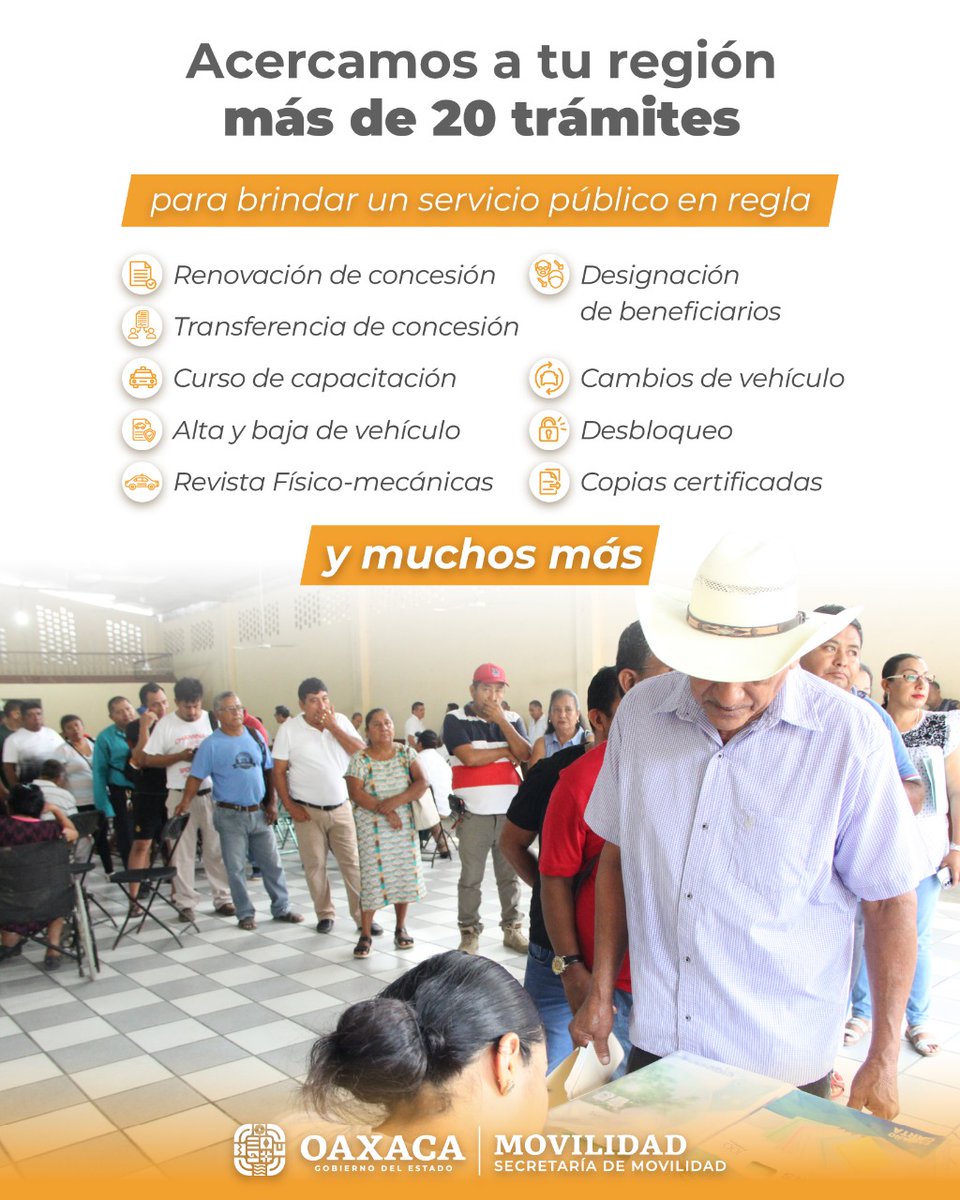 ¡La #Semovi llega al Istmo!
Concesionarias y concesionarios, los esperamos este miércoles 8 de octubre, en la Unidad Deportiva Municipal “Cheguigo” de Asunción Ixtaltepec, de 10 a 16 horas.

Con #SemoviEnTerritorio, realiza tus trámites fácil, rápido y sin salir de tu región.