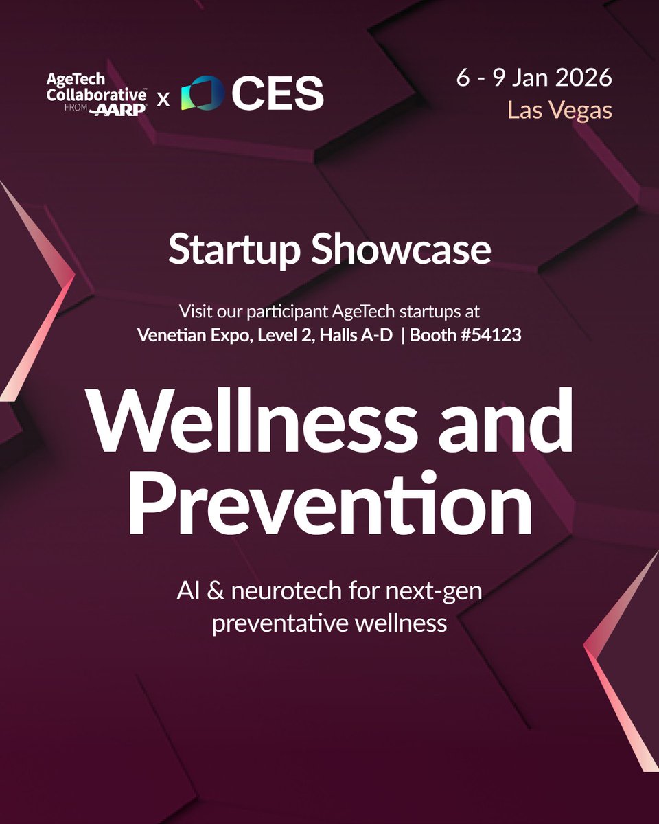 AgeTechCollab's tweet image. Our portfolio startups are redefining preventative wellness at CES 2026. From Far-UVC disinfection to brainwave-responsive sleep tech and AI-powered rehab, experience breakthrough health innovation at Booth #54123, Venetian Expo. January 6-9 | Las Vegas ces.agetechcollaborative.org