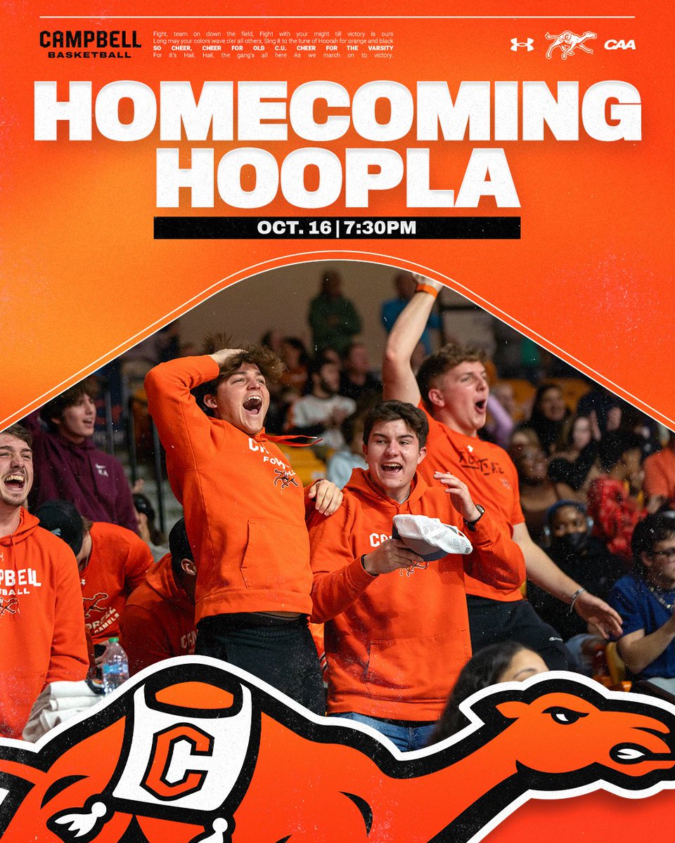 Mark your calendars!

We'll be kicking off the season with the Homecoming Hoopla on Oct. 16 at 7:30pm!

Stay tuned for more details about the event.

#RollHumps🐪🏀