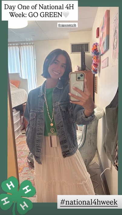 Indiana4h's tweet image. Today, 4-H'ers across Indiana and the whole country are painting the nation green! We’re kicking off #National4HWeek with a bold splash of Indiana 4-H spirit. Whether it’s a green hat, shirt, face paint, or even green socks—show the world you’re #4HBeyondReady! 🌱✨