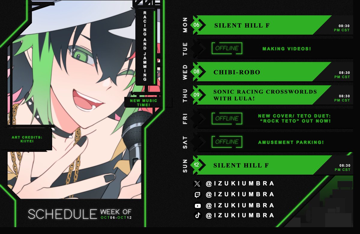 IzukiUmbra's tweet photo. Guess what?! It’s a✨NEW SCHEDULE✨ with new music too!

We’ve got more #Chibirobo &amp; #SilentHillf, but also a #SonicRacingCrossWorlds sesh with @Sho36_rine &amp; a brand new cover song / duet with Kasane Teto!

Links Below⬇️

#vtuber #Youtube #twitch #VTuberUprising https://t.co/z7MAuA5vAR