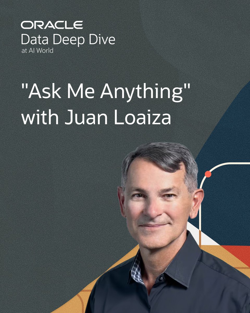 OracleExadata's tweet image. Have questions about the past, present, or future of Oracle Database? Join our “Ask me anything” with Juan Loaiza at Data Deep Dive at #AIWorld and get the insights you won’t get anywhere else. Learn more at social.ora.cl/6016AYCYm