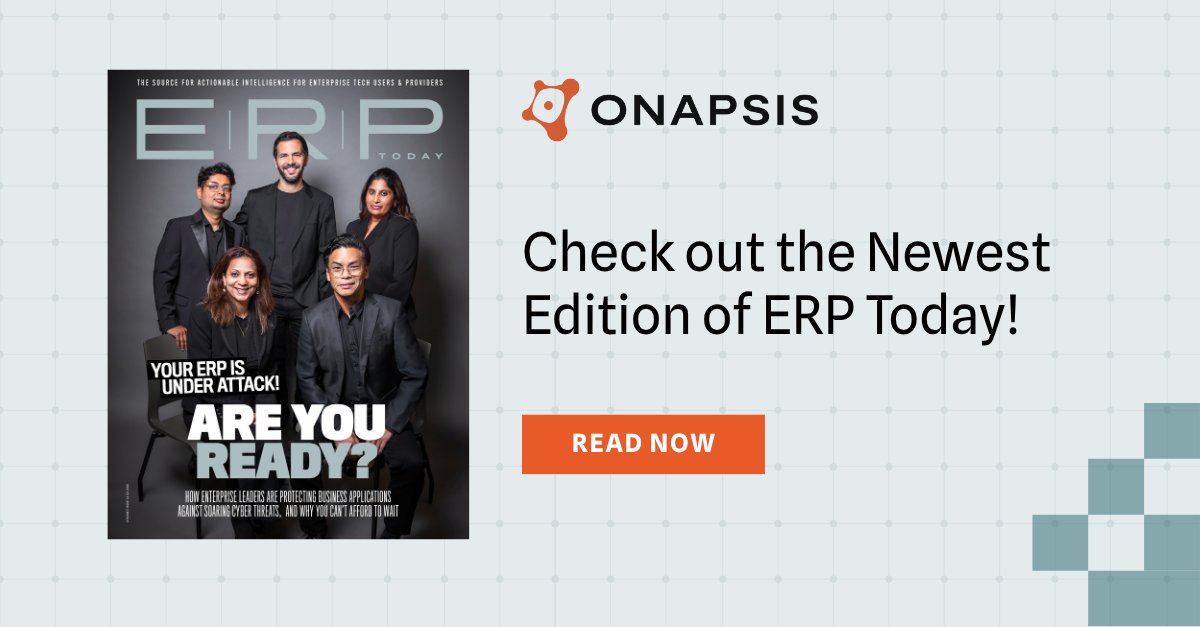onapsis's tweet image. The must-read ERP Today cover story is here!
💥 Merck, Under Armour, DNOW, HD Supply, and our CEO Mariano Nunez share their collective blueprint for defending core business applications.
Stop playing defense. Get proactive on #SAPSecurity.
📰 bit.ly/3IPS2Jd