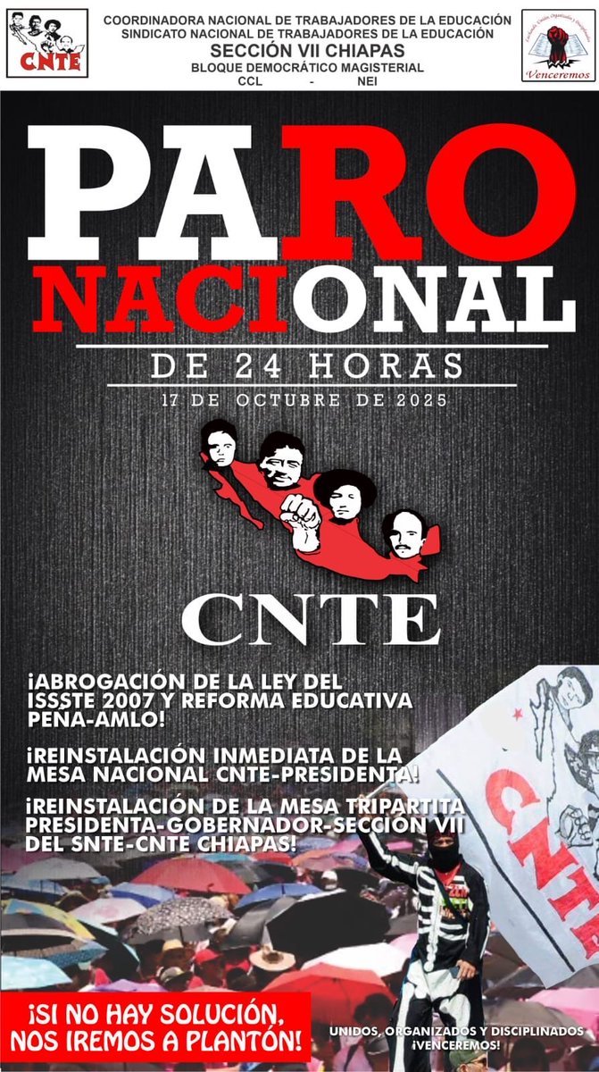 GabyCoutino's tweet photo. Anuncia #ParoNacional el #Magisterio #SNTE de #Chiapas. la #SecciónSiete del @SnteNacional convoca a las #BasesMagisteriales a participar en el paro, este próximo 17 de octubre. Solicitan la reinstalación de la mesa de diálogo con los gobiernos federal y estatal https://t.co/cypQgXlG7p
