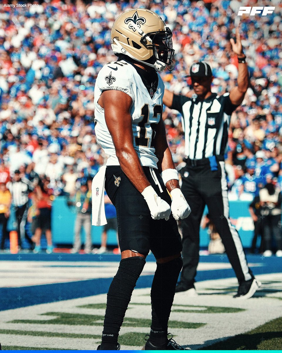 PFF_Fantasy's tweet photo. Chris Olave this season: 

⚜️ 51 Targets (2nd in NFL) 
⚜️ 0 Drops https://t.co/d0XKF9MzIE