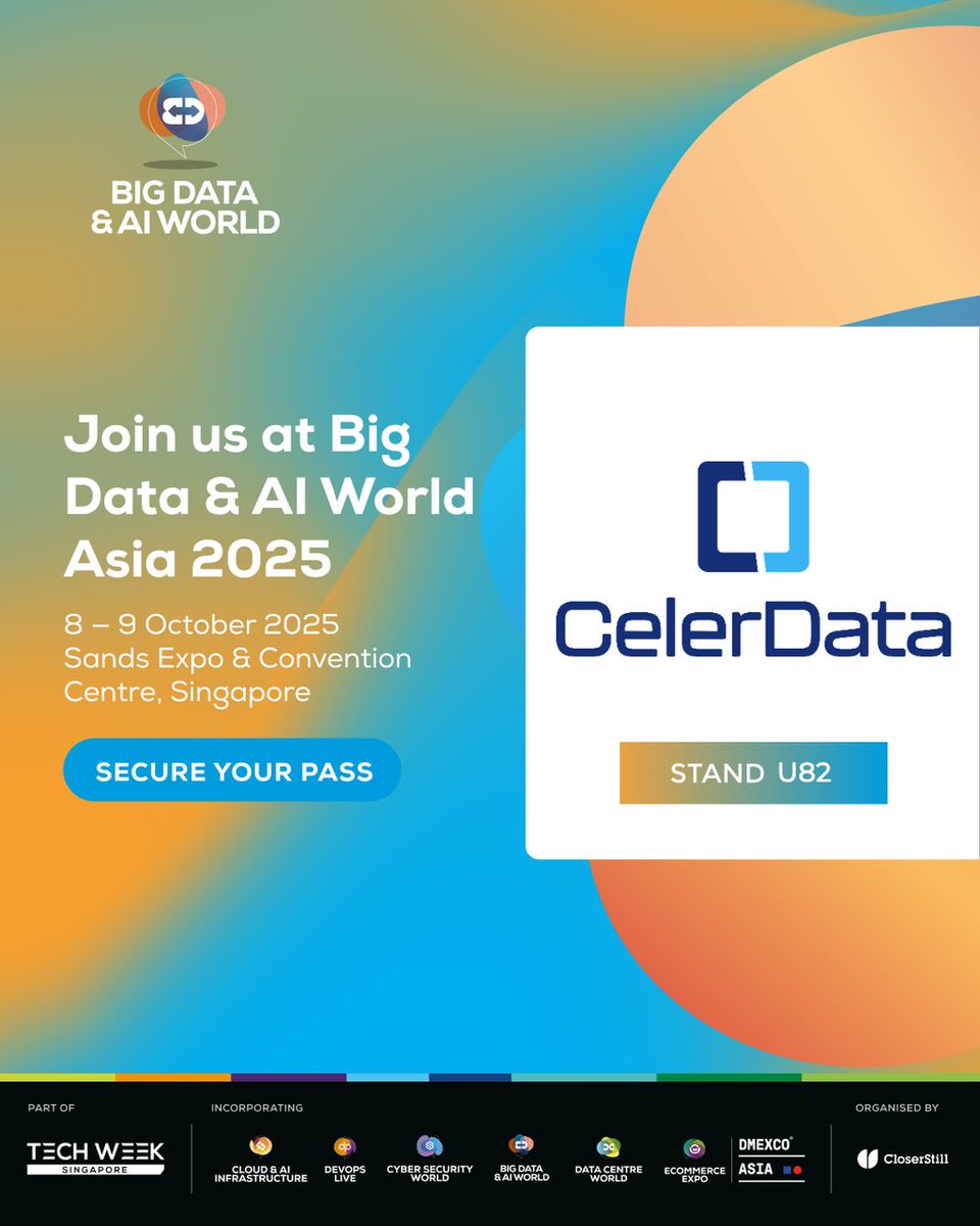 CelerData's tweet image. Join us at Big Data &amp;amp; AI World Singapore 🇸🇬, where Li Kang will take the stage:
✨ Unifying Data &amp;amp; Intelligence: The Modern Lakehouse as the Backbone of Agentic AI
📅 Oct 8 | 11:40 AM – 12:00 PM
📍 Keynote Theatre
👉 RSVP for free: hubs.la/Q03MnkkX0