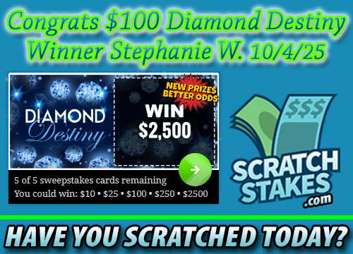 scratchstakes's tweet image. 🏆Congrats, $100 Diamond Destiny #Winner, Stephanie W!🥳💸

🤑Play 80 FREE #scratchoff #games, #win FREE Instant Cash up to $25,000!
🏆Enter to win a $299,999.99 Cash Jackpot!
💸$100 Daily Cash #Winner Guaranteed!

🤔Have you scratched today?
👉 ow.ly/72WU50X7h2O