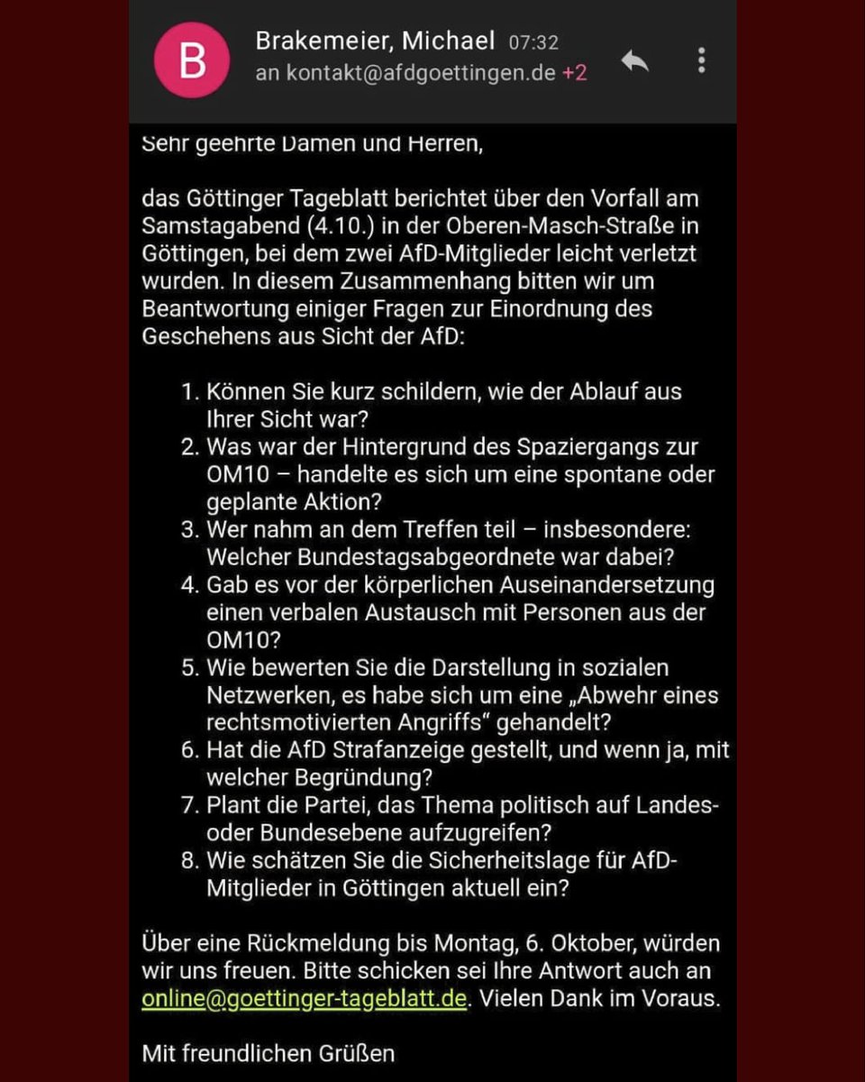AfDGoettingen's tweet photo. Herr Brakemeier hat sich jedoch schon seit langem entschieden, nicht als Journalist zu arbeiten, sondern als linker Influencer, dessen Hauptziel ein Verbot unserer Partei ist. Daher verzichten wir dankend auf Interviews mit ihm und beantworten seine Fragen nicht. [2/2] https://t.co/EN6B9LJ2ma