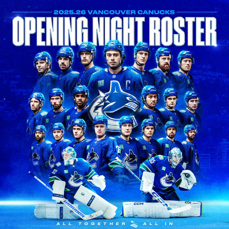 Canucks's tweet photo. Let the games begin.

Introducing your 25.26 #Canucks Opening Night Roster!