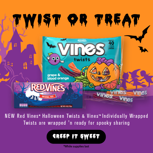Twist or Treat? We say, why not both! 🎃 Get into the Halloween spirit with our spooktacular lineup. Our Vines Individually Wrapped Halloween Twists are perfect for sharing, and our classic Original Red Twists are always a crowd-pleaser.

🔗: bit.ly/2ZIjuBN