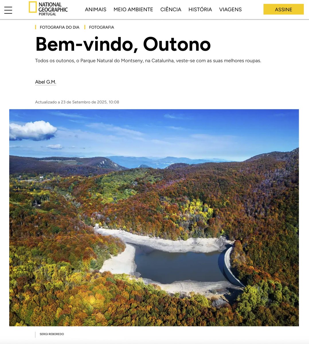 Y en el National Geographic portugués, dan la entrada al otoño con una de mis fotografías del P.N. del Monseny, que por cierto fue tomada cuando estábamos desolados por la gran sequía, para documentar los devastadores efectos del cambio climático.