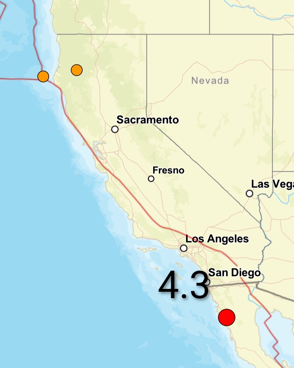 Quakeprediction's tweet image. 4.3 earthquake hits near San Diego Verifying warning For Southern California Please see forecast Maps on website