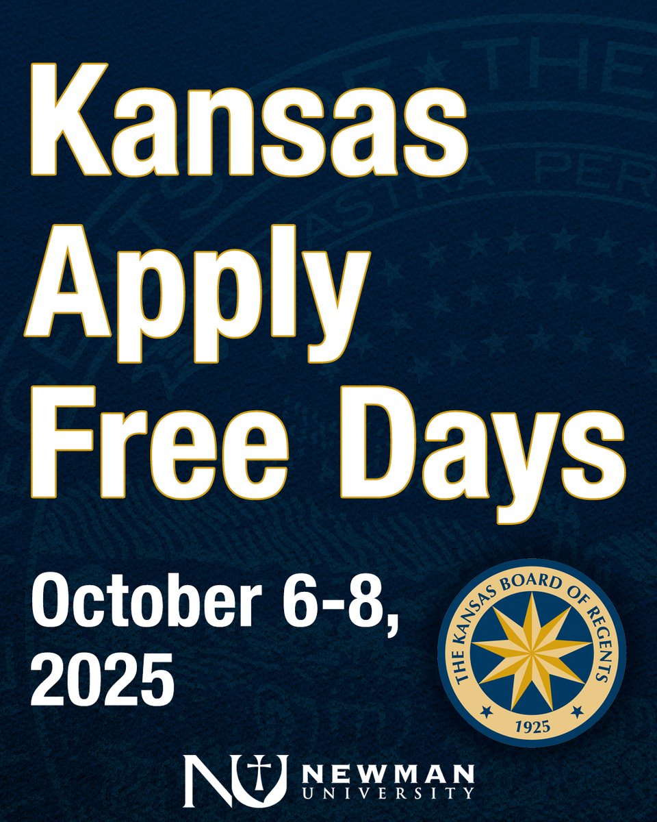 Great news! Kansas Apply Free Days are October 6-8, 2025! Any Kansas resident can apply to <a href="/NewmanU/">Newman University</a>
for free on these three days.

Make sure to submit your college application for FREE to take advantage of this free application window!  Apply Now: apply.newmanu.edu/apply
