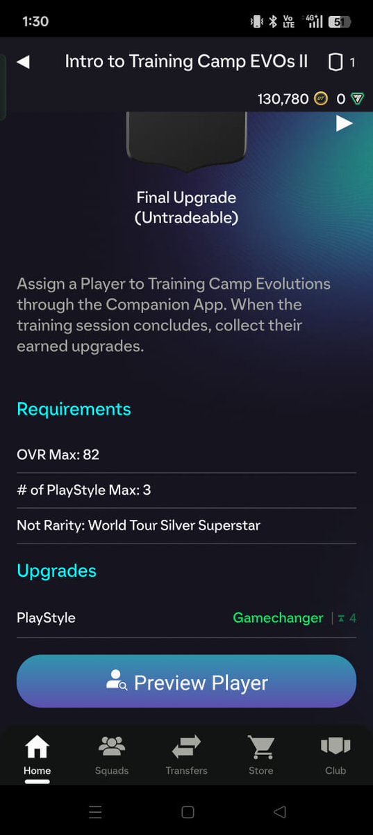 MauMoreno0's tweet photo. @EAHelp Hi, why can’t I put this player in the Training Camp Evolution “Intro to Training Camp Evos II”? The player meets the requirements — he has an overall rating of 81 when the maximum is 82, and 3 playstyles when the maximum allowed is 3. https://t.co/cOCduVSpjj