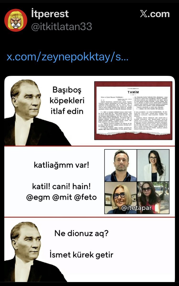 Kadın düşmanlığı + hayvan nefreti + devlete hakaret = gençleri suça teşvik eden tehlikeli bir karışım. Soruşturma acildir.
#GökberkAkbulutTutuklansın 📌 <a href="/EmniyetGM/">Türk Polis Teşkilatı</a> @AdaletBakanlik <a href="/TC_icisleri/">T.C. İçişleri Bakanlığı</a>