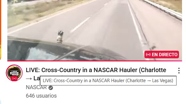 Mario 🏁|🇸🇪🇦🇱 (@mariogs59) on Twitter photo Hay 646 personas (bueno, ahora 647) viendo en directo como un camión de la NASCAR hace el viaje de Charlotte a Las Vegas, en el canal oficial de la categoría Hay 646 personas (bueno, ahora 647) viendo en directo como un camión de la NASCAR hace el viaje de Charlotte a Las Vegas, en el canal oficial de la categoría