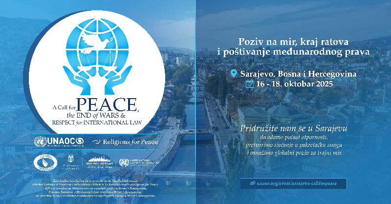 UNAOC's tweet photo. 📣 @UNAOC, @religions4peace, @mfa_bih, the City of #Sarajevo, Interreligious Council 🇧🇦  &amp; @UN_BiH are bringing the Call for Peace initiative to Sarajevo. 

🤝 Join us to transform remembrance into momentum &amp; amplify a global call to end wars.  #CallForPeaceSarajevo

🗓️ 16–18 Oct