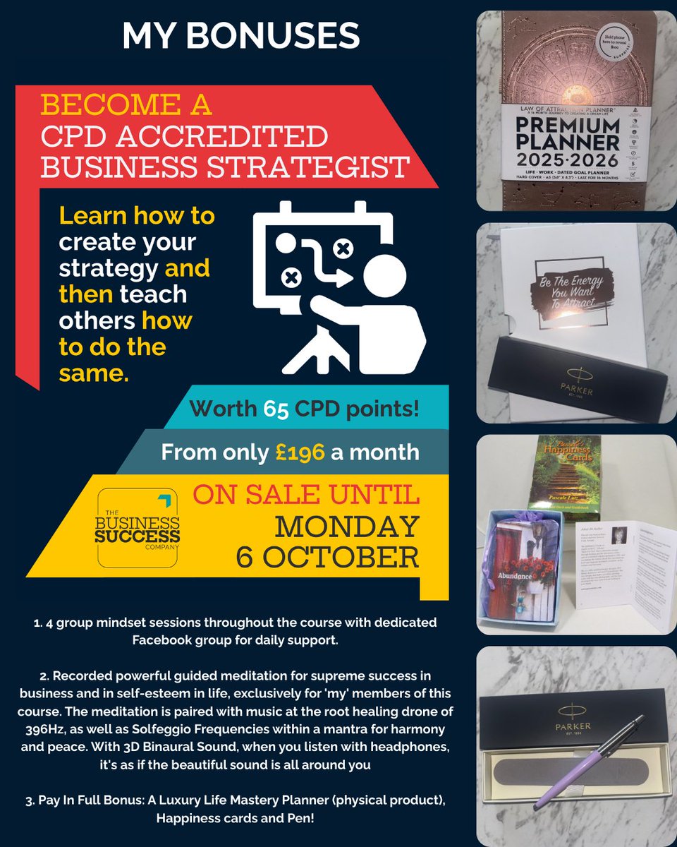 90 mins to go before doors close to our CPD Certified Business Strategist Course! 3 amazing bonuses from me when you sign up, too! Find out more here: …businesssuccesscompany.thrivecart.com/cbs/ #cpd #strategy #BusinessSuccess