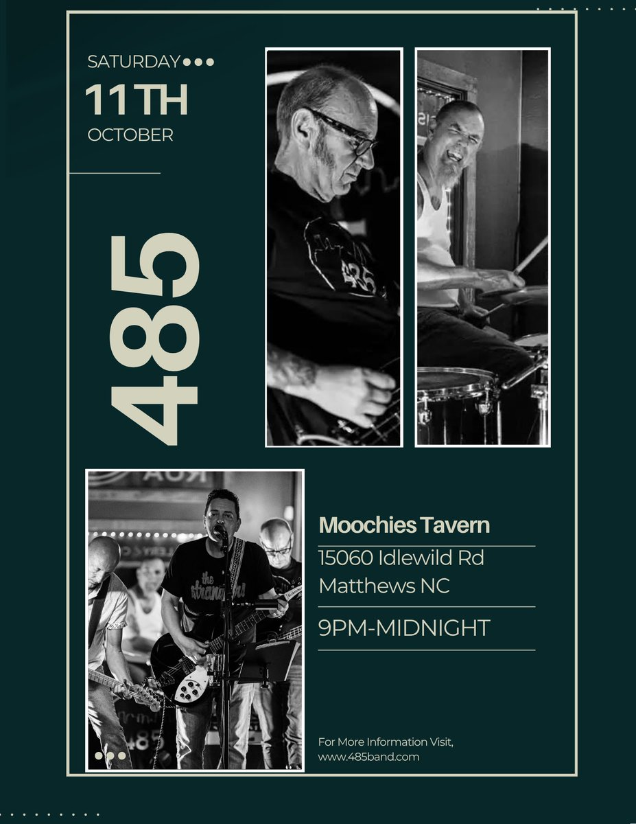485Band's tweet photo. Saturday, October 11th 9 PM at Moochies Tavern https://t.co/O9WFutlvrp
