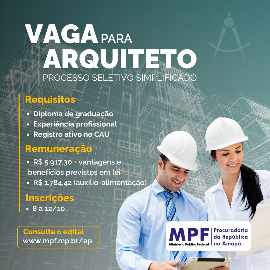 MPF no Amapá abre processo seletivo para bacharéis em Arquitetura mpf.mp.br/ap/sala-de-imp…