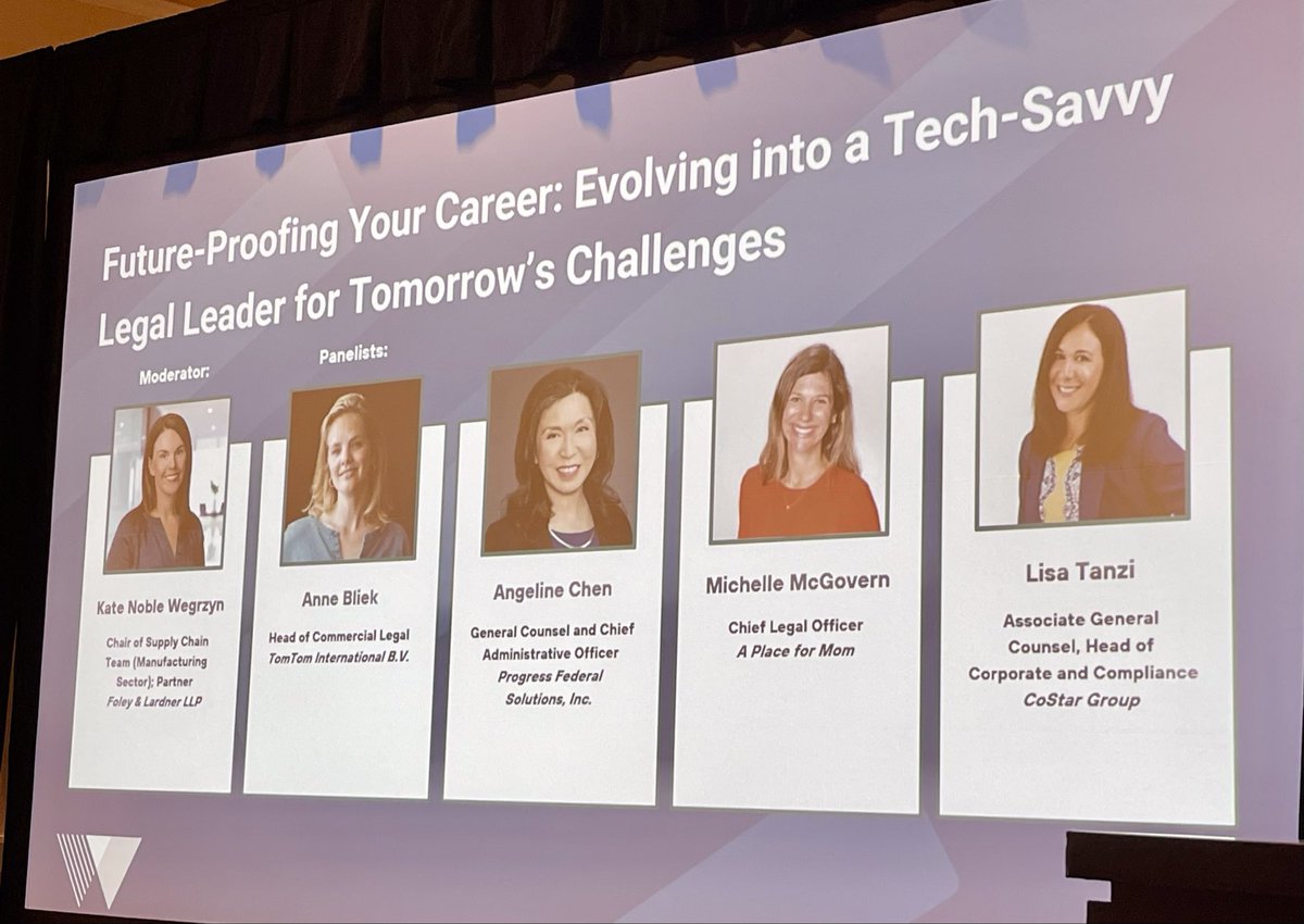 christinayiotis's tweet image. #WIPL FutureProofing Your Career: Evolving into a #TechSavvy Legal #Leader for Tomorrow's Challenges” Kate Noble Wegrzyn (Foley &amp;amp; Lardner LLP), Anne Bliek (TomTom) Michelle McGovern (A Place for Mom), Angeline Chen (Progress Federal Solutions, Inc.) Lisa M. Tanzi (CoStar Group)