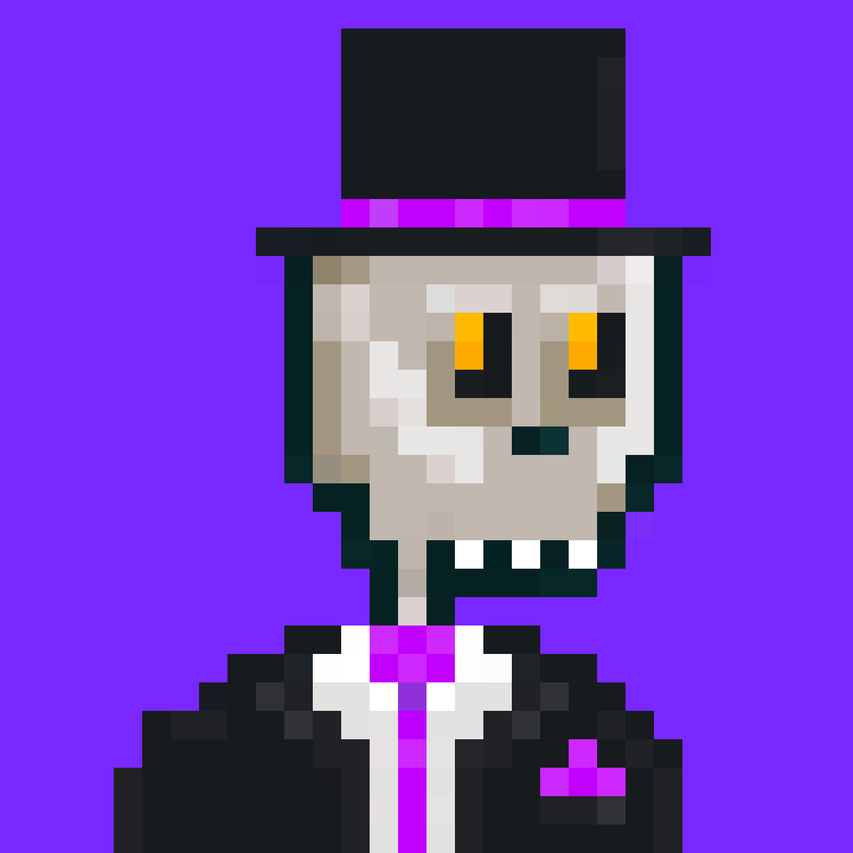 GM #pixelart fam 👋

💀 Skeleton of the day…

💜 Glenda - Rank 266. Traits = Dapper!

🖥️ solbones.com

🎨 Get a Sol Bones NFT! magiceden.io/marketplace/so…

#pixelartist #SolanaNFTs