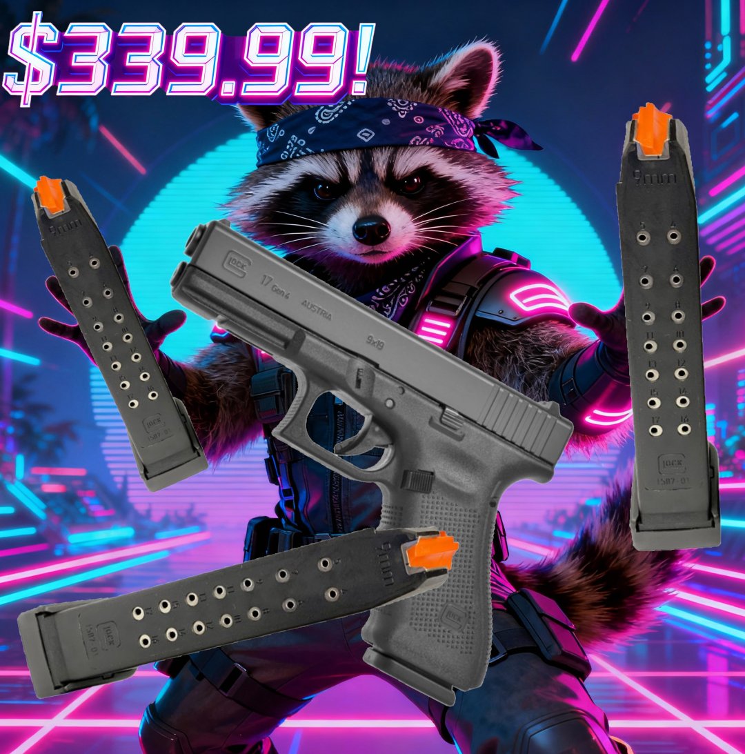harveyspistols's tweet image. Rascal jumps into action and arms his fellow trash pandas with a LEO turn in Glock 17 Gen 4 9mm with box and 3 mags for $339.99! Layaway is $54 down! These may have some holster wear but generally they look to be in good shape!