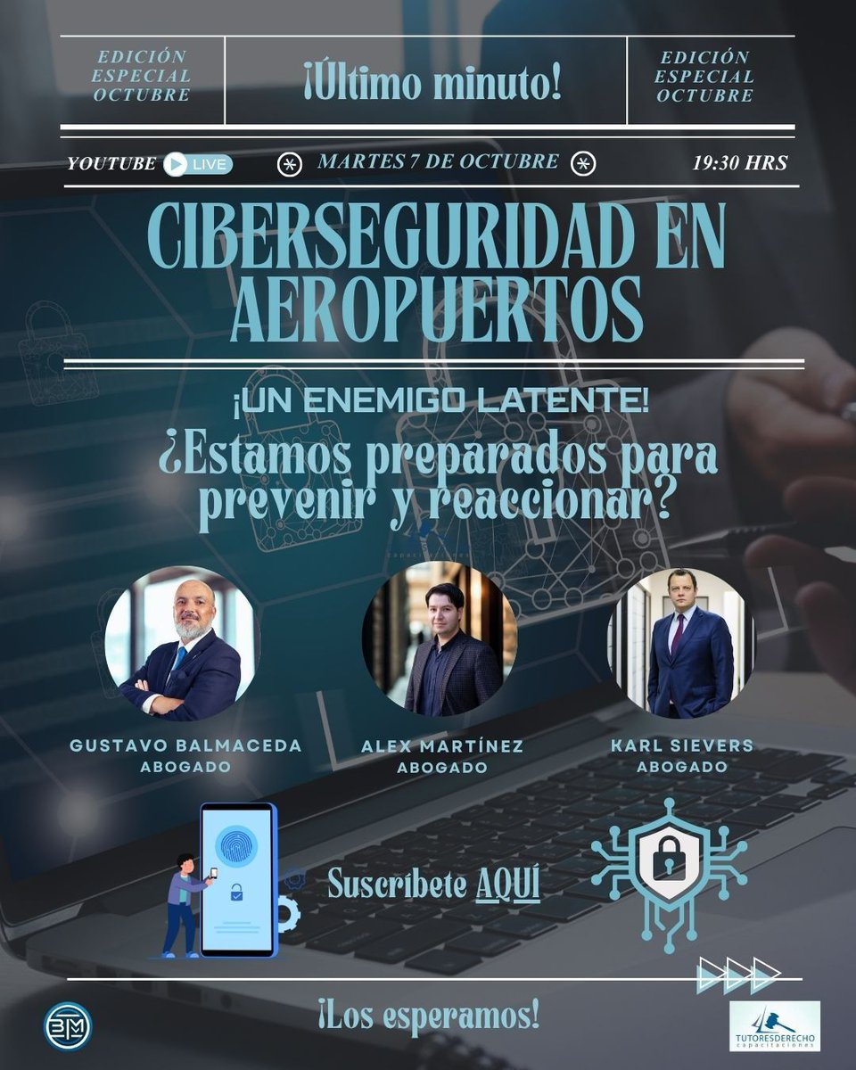 Nuestro vicepresidente el PhD #GustavoBalmacedaHoyos expondrá sobre #Ciberseguridad en aeropuertos, con la sapiencia y seriedad de siempre

Pueden suscribirse directamente aquí:  

youtube.com/@gbalmah?si=PC…