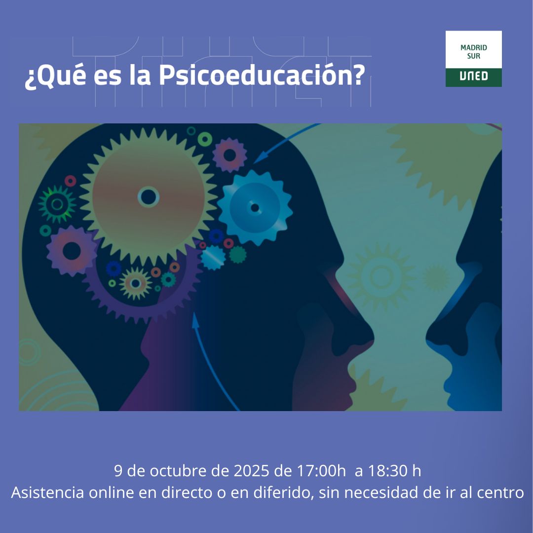 Conferencia  de introducción a la Psicoeducación. El ponente, Pedro Alcaide, imparte  los cursos del Programa Senior para mayores de 50 años "Psicología para  el día a día", y "Psicología y Psicoeducación. Mejora".

Dejamos link para apuntarse:
extension.uned.es/actividad/47675