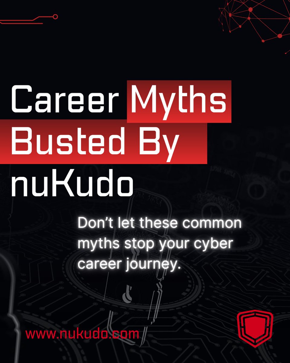 nukudo_us's tweet image. Debunking cybersecurity myths! 🛡️ nuKudo trains and places job-ready talent to bridge the talent gap. Learn how we can help your team thrive. Schedule a chat with us today! #Cybersecurity #TalentSolutions