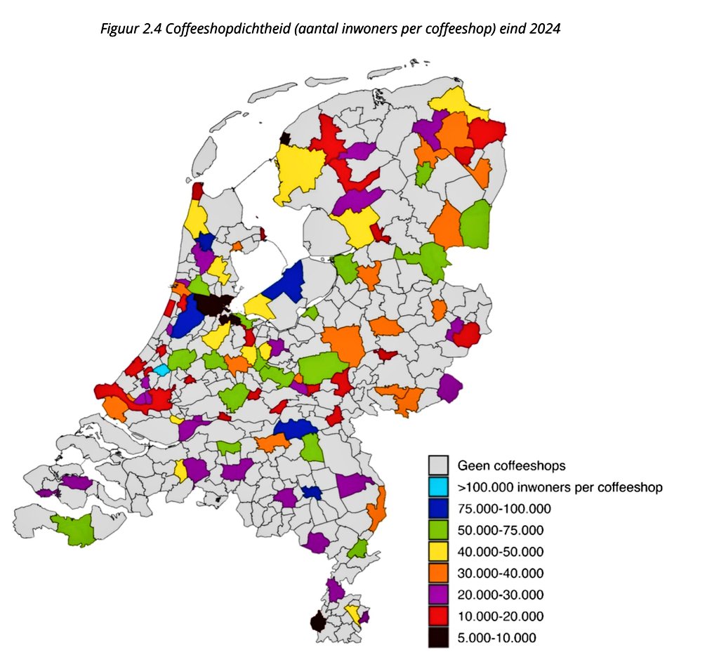 Number of inhabitants per cannabis coffeeshop in the Netherlands. There are 563 cannabis coffeeshops in the country of which 167 are located in the capital Amsterdam. 103 of the 342 municipalities have one or more coffeeshops, 239 have none. Source: wodc.nl/actueel/nieuws…