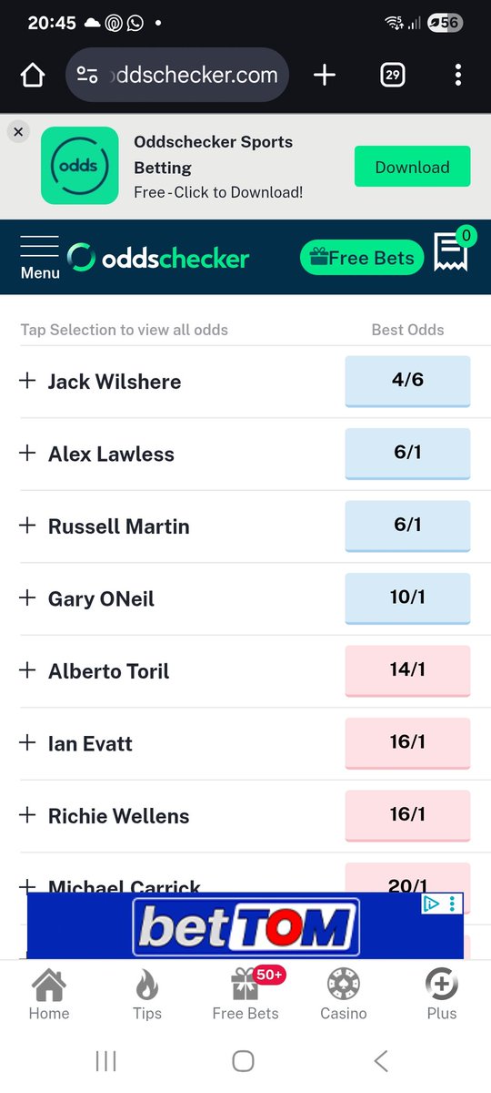 Lots of movement in the manager market today at 1pm wilshere was 8/1 now he is clear favourite at 4/6