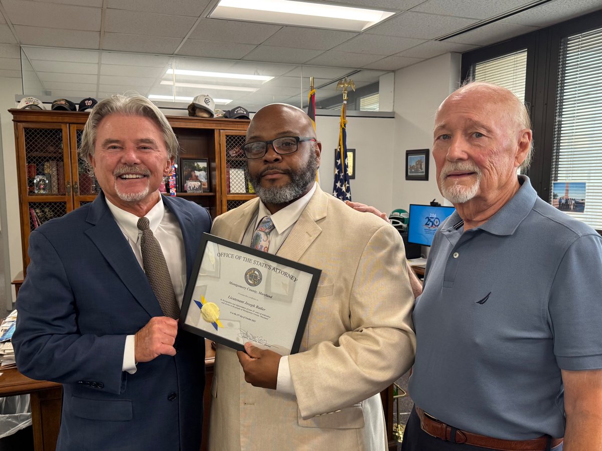 Montgomery County State's Attorney's Office (@mcsaonews) on Twitter photo Congratulations to Lieutenant Joseph Butler who is retiring after 27+ years of service with Takoma Park Police. We thank you for your professionalism. It has always been a pleasure working with you and the SAO wishes you the best of luck in your next chapter. Congratulations to Lieutenant Joseph Butler who is retiring after 27+ years of service with Takoma Park Police. We thank you for your professionalism. It has always been a pleasure working with you and the SAO wishes you the best of luck in your next chapter.