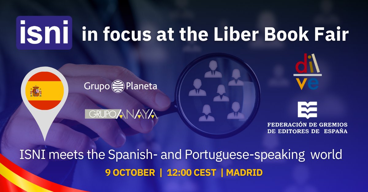ISNI_ID's tweet image. 📚 #ISNI in focus at @FeriaLiber! 🇪🇸 

Discover how Spain’s publishing industry—led by DILVE &amp;amp; @FGEEenlinea—is modernising metadata with ISNI identifiers. Join us on 9 October, 12pm CEST!  

📰Read the full story in #ISNInews: isni.org/resources/html…

#Liber2025 #publicación #ISO