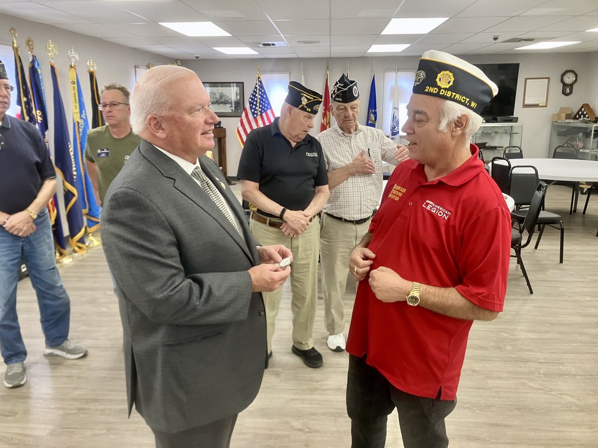 RepFitzgerald's tweet image. Great to join local veterans at the West Bend American Legion today. We discussed key issues facing Wisconsin veterans and made clear: despite the Democrats’ shutdown, VA Medical Centers, Outpatient Clinics, and Vet Centers remain open. VA benefits will continue to be processed…
