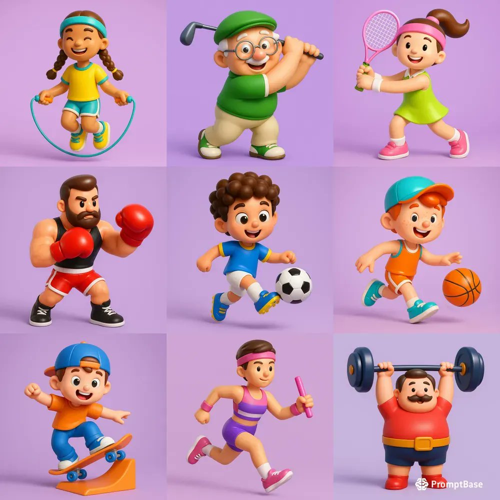 promptbase's tweet image. 3D Cartoon Athlete Characters Packs by sergeyshy using ChatGPT Image 🏃‍♂️🎨