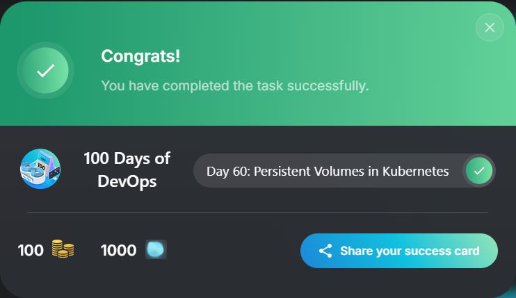 jidefal's tweet image. Day 60 of #100DaysOfDevOps by @KodeKloudHQ  - Persistent Volumes in Kubernetes

Today&apos;s task is to create several Kubernetes resources: a Persistent Volume, a Persistent Volume Claim, a Pod, and a Service.

#Kubernetes #PersistentVolume #PersistentVolumeClaim