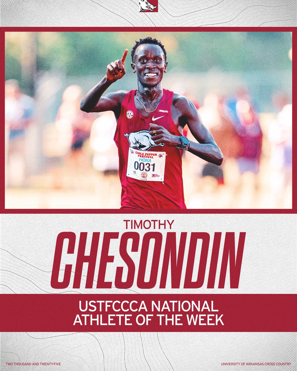 RazorbackTF's tweet image. Congratulations to Razorback Timothy Chesondin on being named USTFCCCA Men&apos;s NCAA Division I National Athlete of the Week