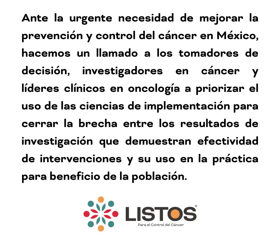 ListosCenter's tweet photo. Los participantes del módulo de políticas públicas en cáncer, incluidos los  Drs. Karla Unger, Martin Lajous y María Fernández, dedican este llamado a la acción, después de su presentación sobre las ciencias de implementación en el Congreso Nacional de Oncología de @SMEOMX. https://t.co/n0MQ0WEVMx
