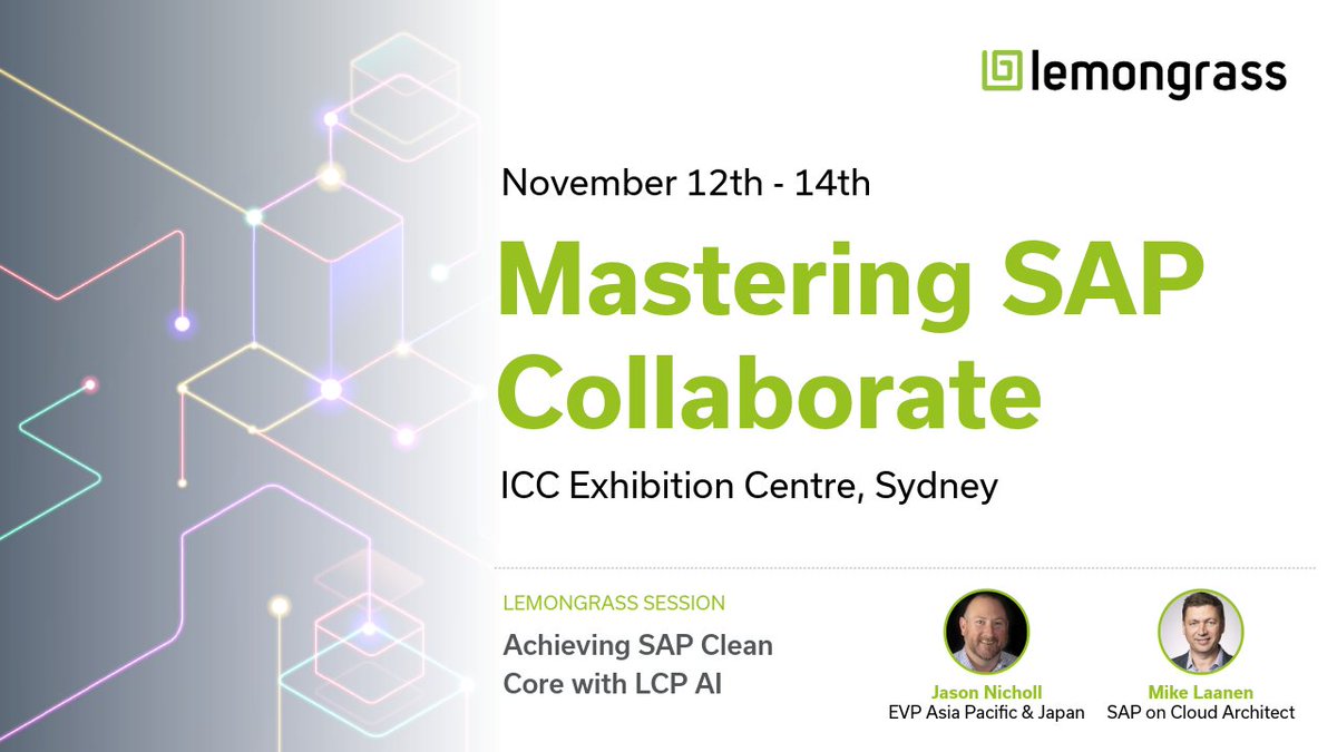 LemongrassCloud's tweet image. Join us at Mastering SAP Collaborate—SAP TechEd on Tour at the ICC in Sydney. hubs.la/Q03K5VYy0
#MasteringSAP #SAPTechEd #CloudTransformation #CloudERP #RISEwithSAP #SAPBTP #IntelligentEnterprise
