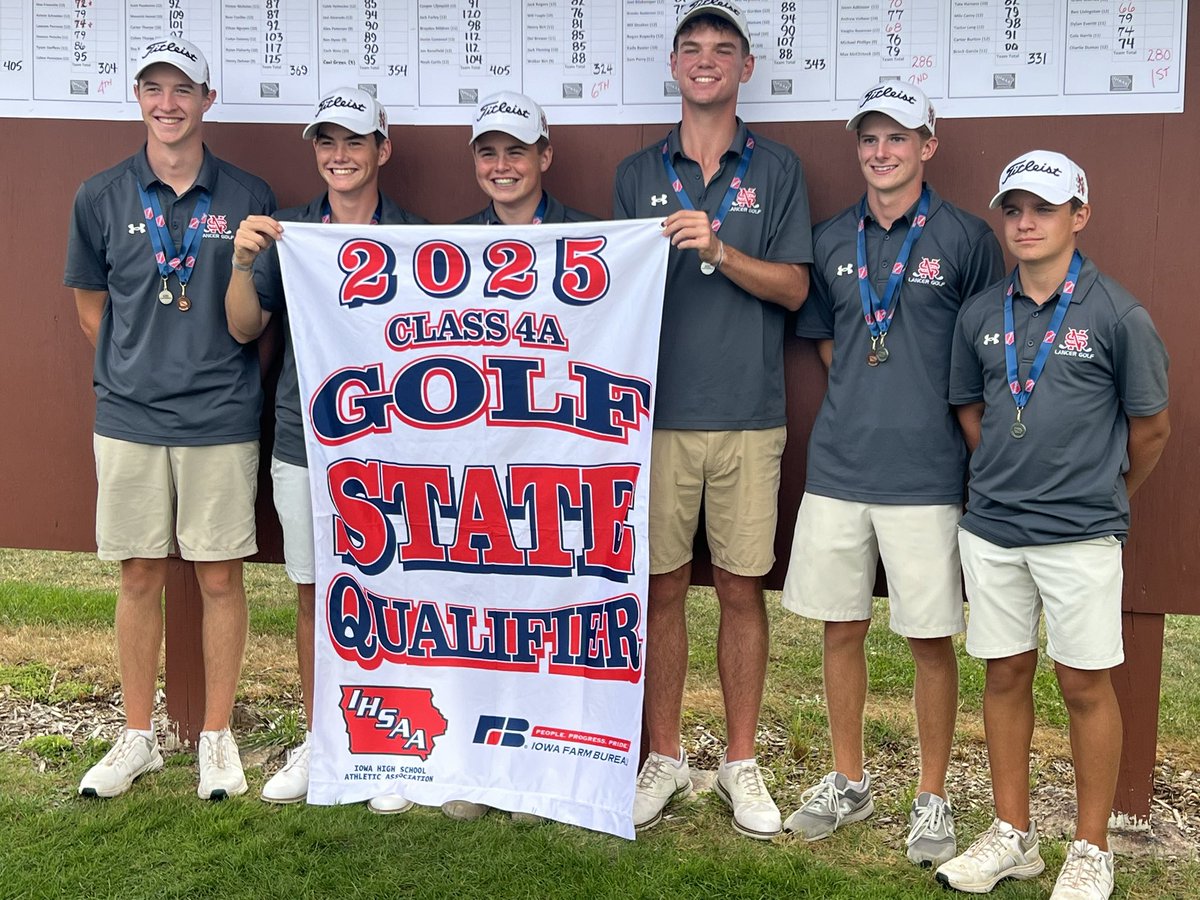 NorthScottHS's tweet photo. NS qualifies for State golf! School team score record of 286! Congrats to Jaxon and Vaughn for being top 4 place winners at District golf held at Emeis! Go Lancers! https://t.co/ZcPzr8rA3P