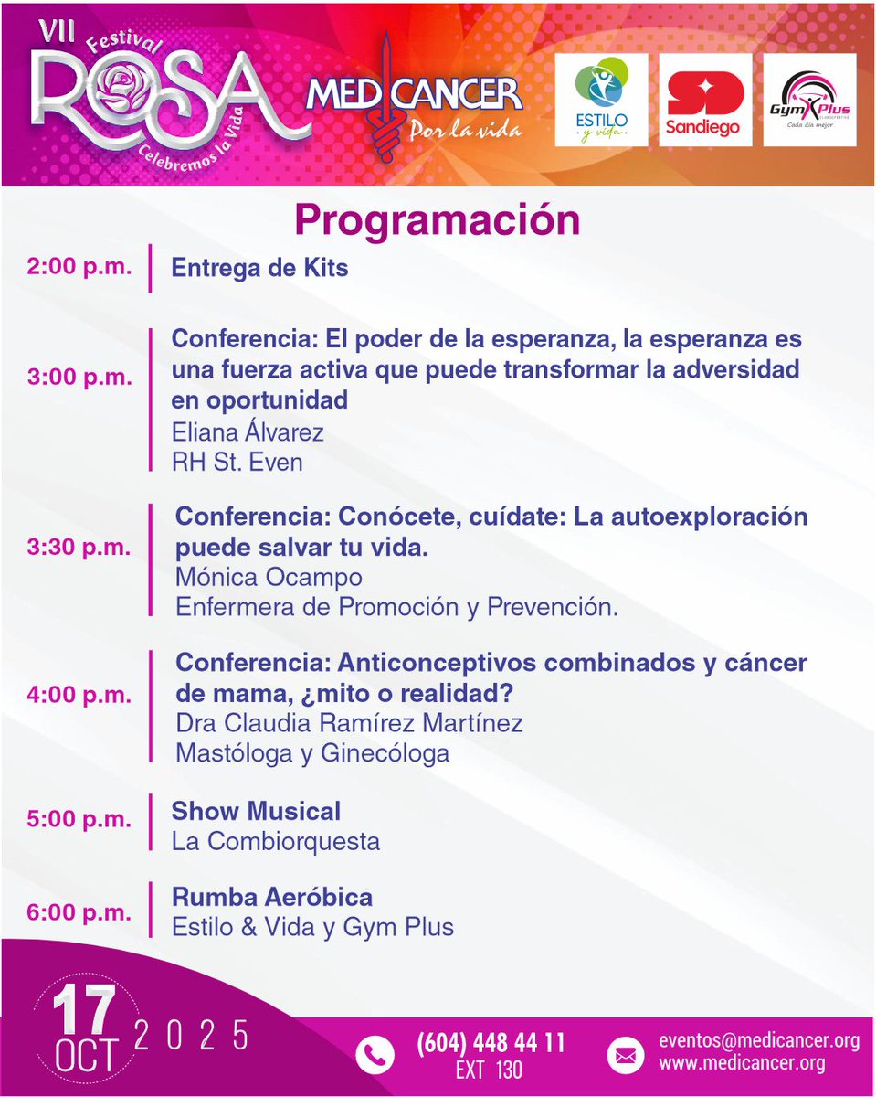 Medicancer's tweet image. Te invitamos a ser parte de nuestro evento central de Octubre: el vibrante Festival Rosa, Edición N°7. 

Juntos, podemos teñir la lucha de esperanza. Ven, aprende sobre prevención y demuestra que la alegría también es una herramienta poderosa contra el cáncer💪

¡Acompáñanos!💗