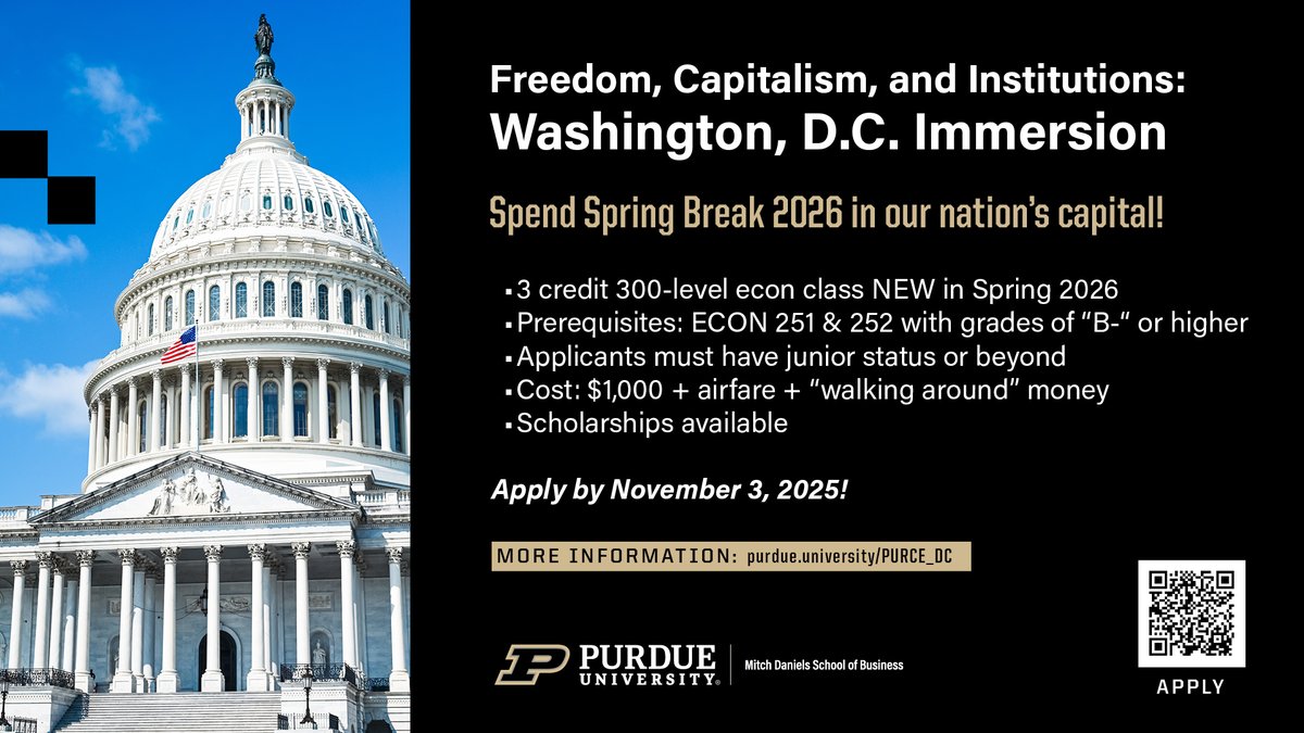 Purdue University Research Center in Economics (@purduepurce) on Twitter photo PURCE has designed and is offering a new econ course in spring 2026 for <a href="/PurdueBusiness/">Purdue Daniels School of Business</a> & <a href="/LifeAtPurdue/">Purdue University</a> undergrads meeting specific criteria. Applications accepted until Nov. 3! business.purdue.edu/centers/purce/… PURCE has designed and is offering a new econ course in spring 2026 for <a href="/PurdueBusiness/">Purdue Daniels School of Business</a> & <a href="/LifeAtPurdue/">Purdue University</a> undergrads meeting specific criteria. Applications accepted until Nov. 3! business.purdue.edu/centers/purce/…