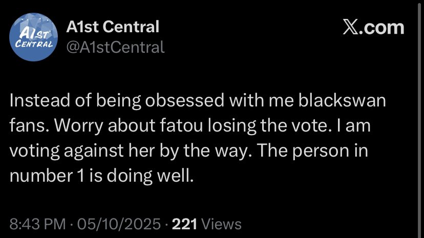 Youstillbroke's tweet photo. Fatou so powerful we got sasaengs pity voting against her. Luminas go vote on starplanet app if the app isn’t available for you can donate funds to @MileyD76 or @luminaFund time to get serious. https://t.co/zonVvK5HrV