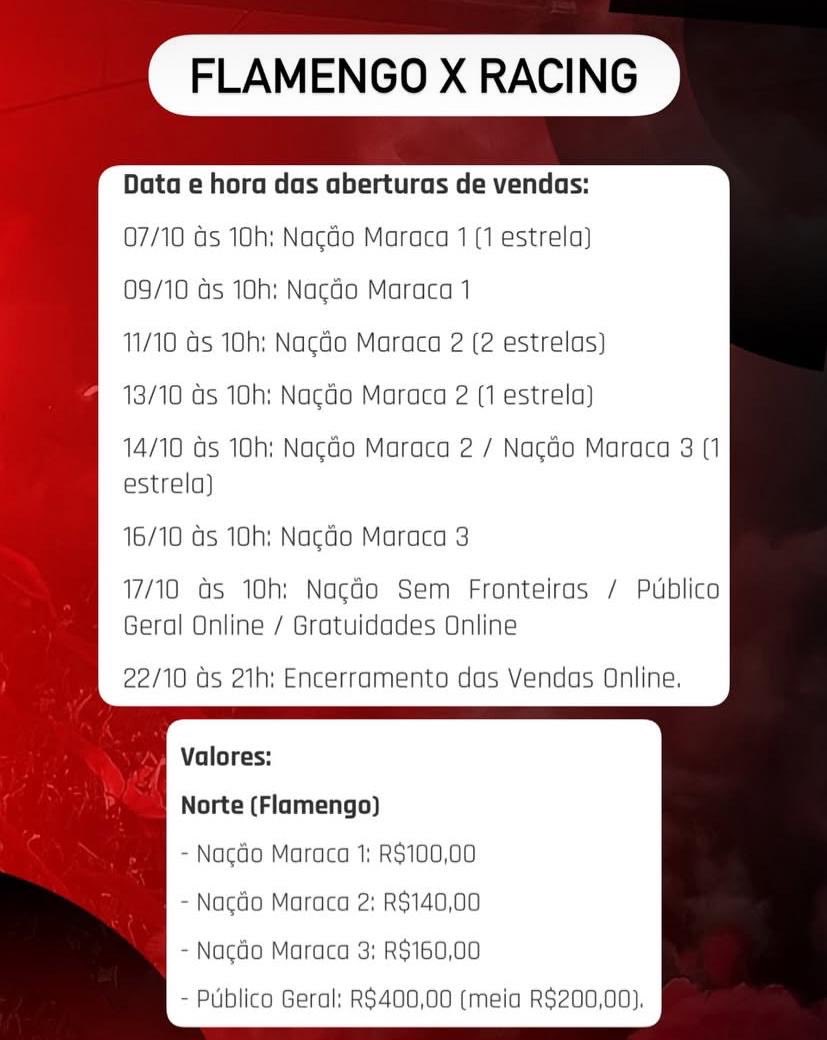 Magalhaes_Bruno's tweet photo. 400 REAIS O INGRESSO DE FLAMENGO X RACING! QUE ABSURDO!

Já prevejo um Maracanã silencioso. A diretoria do Flamengo, definitivamente, não se preocupa com a atmosfera do estádio em jogos decisivos. https://t.co/nCGhSjFTlc
