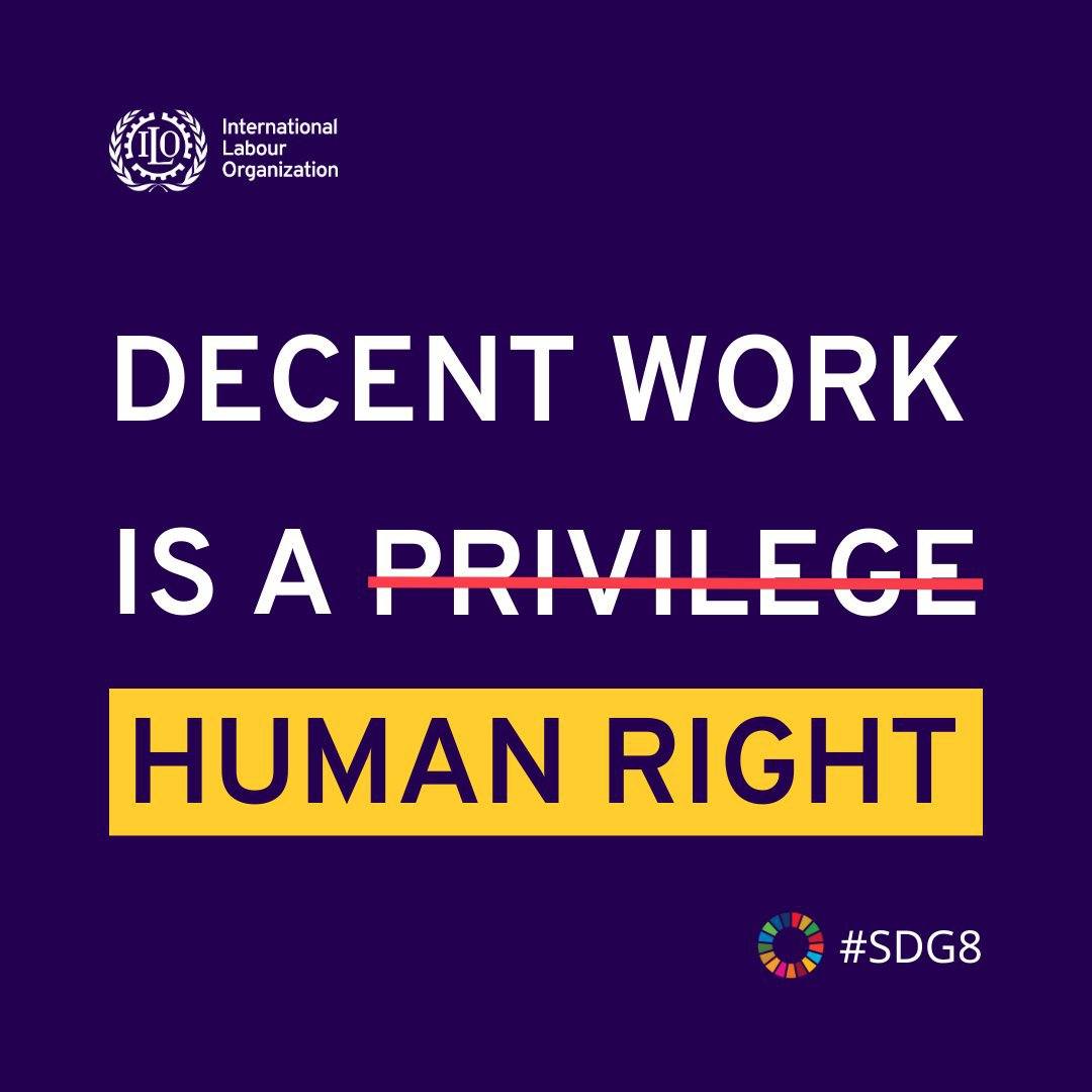 United Nations (@un) on Twitter photo Decent work is a human right. It means dignity, equality, fair income and safe working conditions.
For over 100 years, <a href="/ilo/">International Labour Organization</a> has worked to achieve social justice & decent work for all.
See how on Tuesday’s World Day for Decent Work: ilo.org/topics-and-sec… Decent work is a human right. It means dignity, equality, fair income and safe working conditions.
For over 100 years, <a href="/ilo/">International Labour Organization</a> has worked to achieve social justice & decent work for all.
See how on Tuesday’s World Day for Decent Work: ilo.org/topics-and-sec…