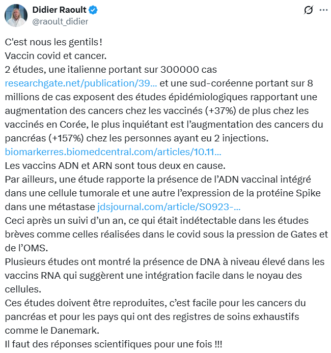 Sonic_urticant's tweet image. Bonjour M. Raoult.
Non la première étude ne dit pas du tout cela.
Les deux autres ne sont pas des études mais des "lettres à l'éditeur".
Votre modestie, dont vous vous êtes excusé au tribunal, vous rend hésitant à en critiquer les biais (qui vous sautent aux yeux, évidemment).
Ne…