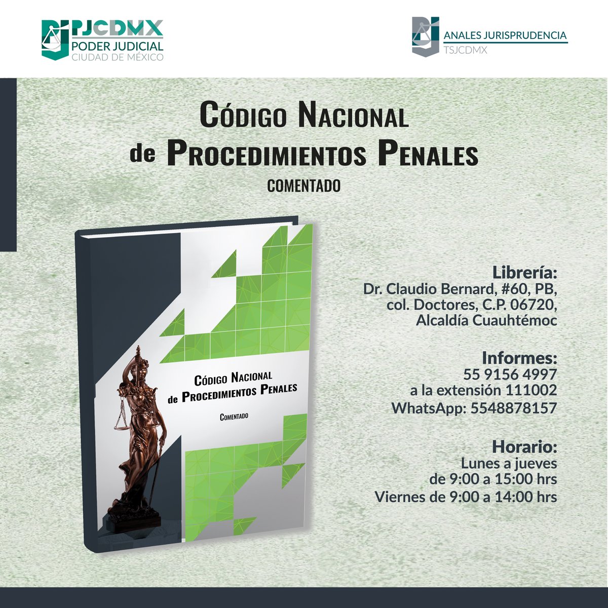 PJCDMX's tweet image. 📘 Conoce a fondo el Código Nacional de Procedimientos Penales Comentado
Una obra esencial para profesionistas del derecho, con análisis detallados que facilitan la comprensión y aplicación del #CNPP.
💡Adquiere tu ejemplar en la librería del #PJCDMX.
#Justicia #DerechoPenal