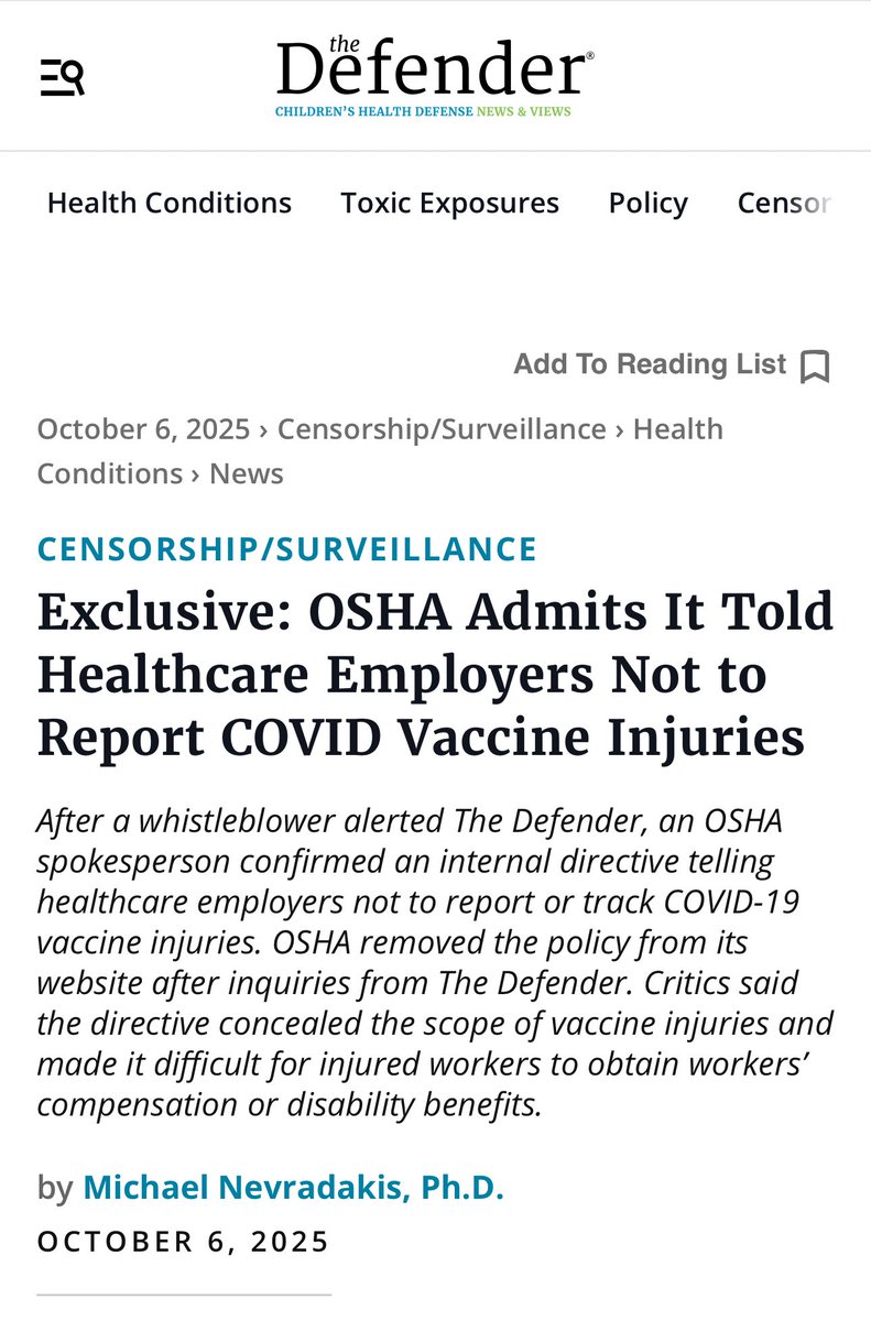 BGatesIsaPyscho's tweet image. 🚨🇺🇸 The Occupation Safety Health Administration told Employers not to report Covid Vaccine Injuries because it might create “Vaccine Scepticism”
Conspiracy Confirmed ✅
